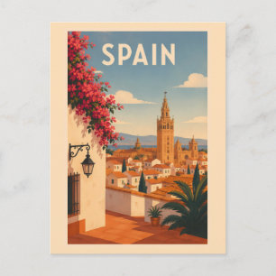 Spain Seville Illustration Travel Art Vintage Postcard