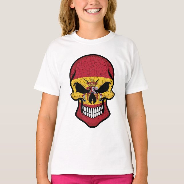 Spain Smiling Skull Flag  T-Shirt (Front)
