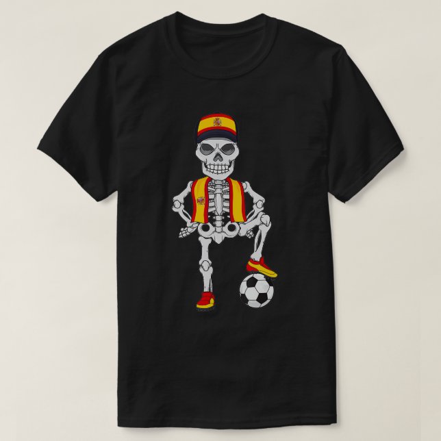 Spain Soccer Skeleton Fan Team  T-Shirt (Design Front)