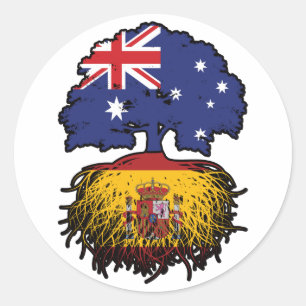 Spain Spanish Australian Australia Tree Roots Flag Classic Round Sticker