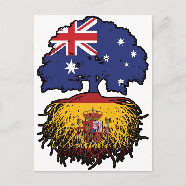 Spain Spanish Australian Australia Tree Roots Flag Postcard (Front)