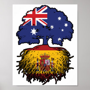 Spain Spanish Australian Australia Tree Roots Flag Poster