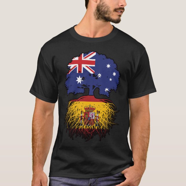 Spain Spanish Australian Australia Tree Roots Flag T-Shirt (Front)