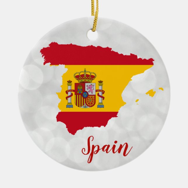 Spain Spanish Flag Map Christmas Ceramic Tree Decoration (Front)