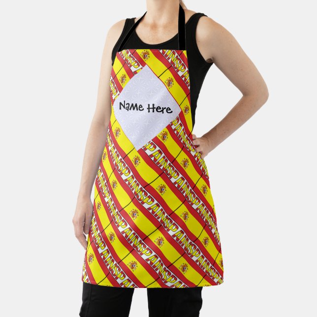 Spain Spanish Flag Tiled Personalised Name  Apron (Insitu)