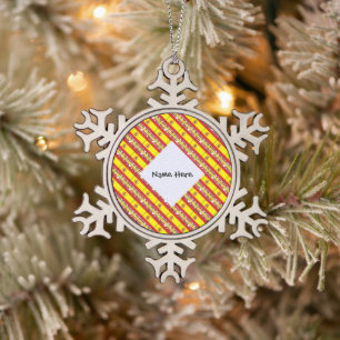 Spain Spanish Flag Tiled Personalised Name Snowflake Pewter Christmas Ornament