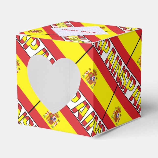 Spain Spanish Flag Tiled Red Personalised Heart Favour Box (Front Side)