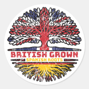 Spain Spanish Uk United Kingdom British Tree Roots Classic Round Sticker