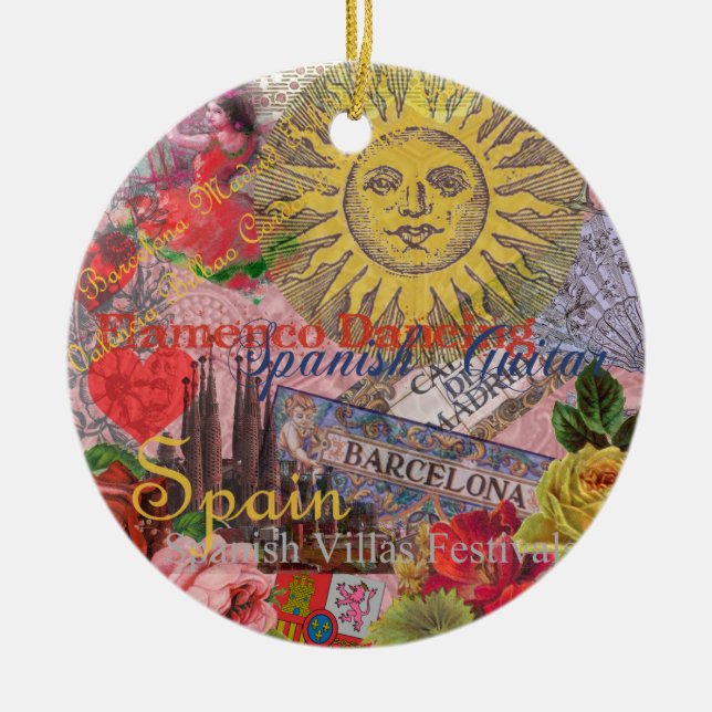 Spain Sunshine Spanish Travel Art Ceramic Tree Decoration (Front)