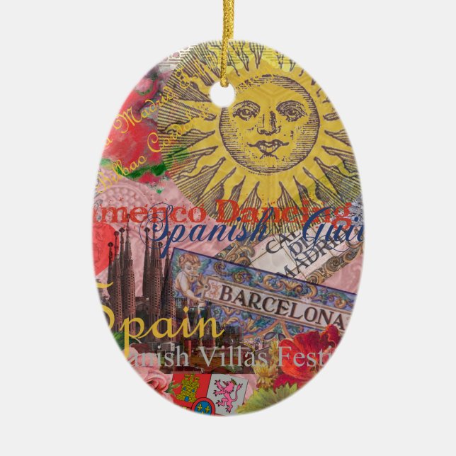Spain Sunshine Spanish Travel Art Ceramic Tree Decoration (Front)