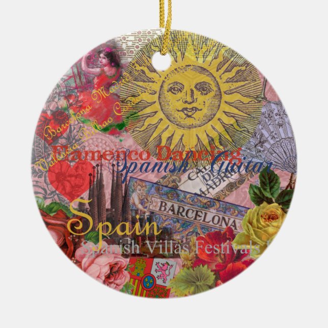 Spain Sunshine Spanish Travel Art Ceramic Tree Decoration (Front)