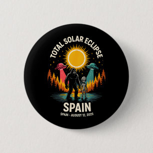 Spain Total Solar Eclipse 2026 Bigfoot Alien 6 Cm Round Badge