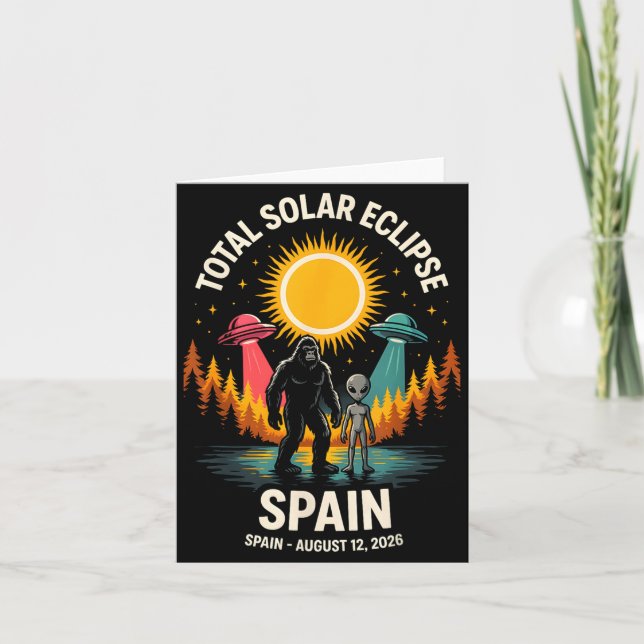 Spain Total Solar Eclipse 2026 Bigfoot Alien Card (Front)