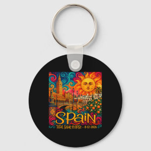 Spain Total Solar Eclipse 2026 Retro Paisley Key Ring