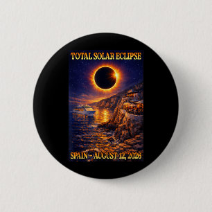 Spain Total Solar Eclipse 2026 Sea Cruise Ship 6 Cm Round Badge