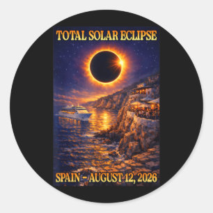 Spain Total Solar Eclipse 2026 Sea Cruise Ship Classic Round Sticker