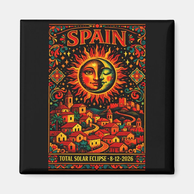 Spain Total Solar Totality Eclipse 2026 Folk Art Magnet (Front)