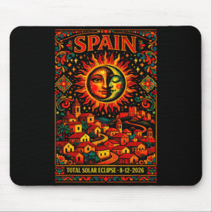 Spain Total Solar Totality Eclipse 2026 Folk Art Mouse Mat