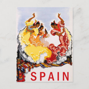 Spain, traditional dance, woman, vintage travel postcard