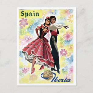Spain, traditional dancing couple, vintage travel postcard