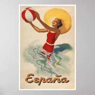 Spain Travel Poster Spanish Art  Beach Print
