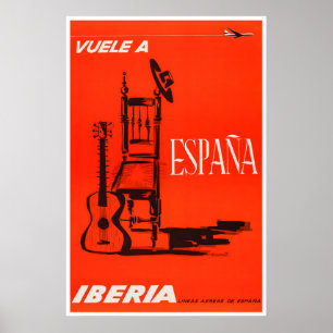 Spain Travel Poster Spanish Guitar Art Iberia