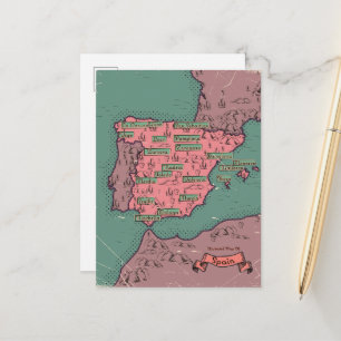 Spain Vintage old map Announcement Postcard