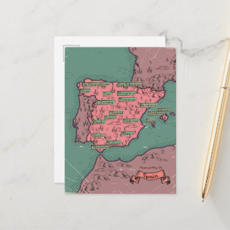 Spain Vintage old map Announcement Postcard