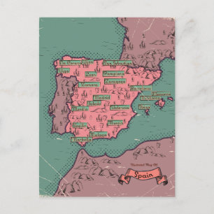 Spain Vintage old map Announcement Postcard