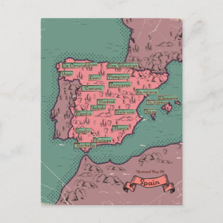 Spain Vintage old map Announcement Postcard