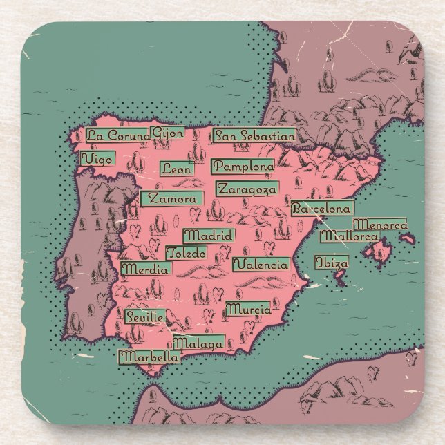 Spain Vintage old map Coaster (Front)