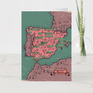 Spain Vintage old map Foil Greeting Card
