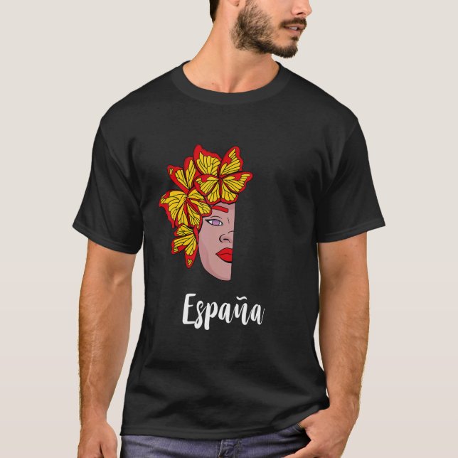 Spain Woman Butterfly Espana Spanish Roots Spanish T-Shirt (Front)