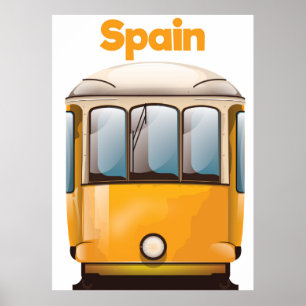 Spain yellow tram travel poster