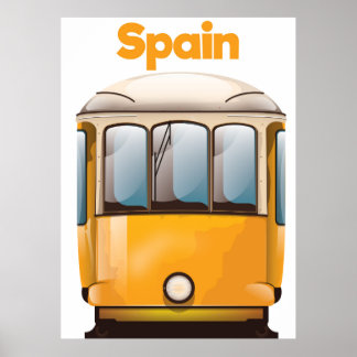 Spain yellow tram travel poster