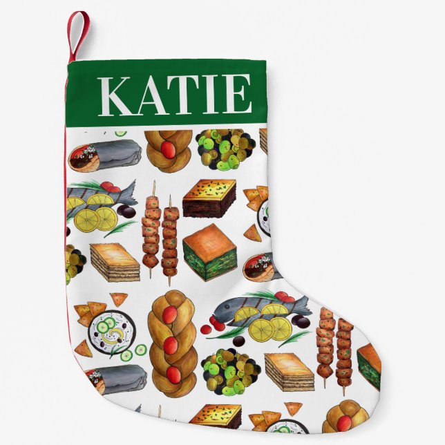 Spanakopita Moussaka Baklava Greek Food Print Small Christmas Stocking (Front)