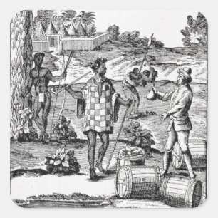 Spaniard Bartering with Natives of Patagonia Square Sticker