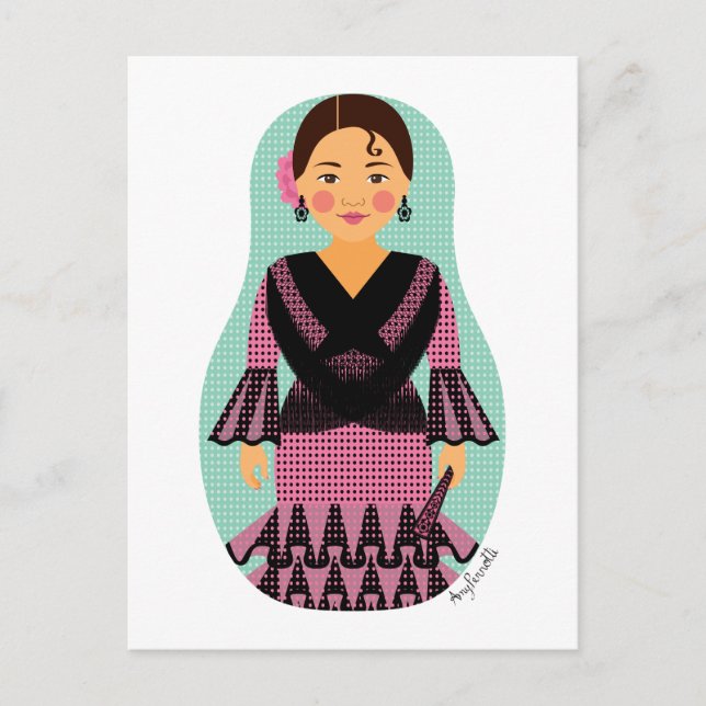 Spaniard Pink Dress Matryoshka Postcard (Front)