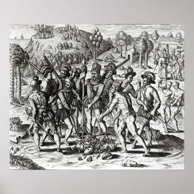 Spaniards receiving gifts from Indians Poster (Front)