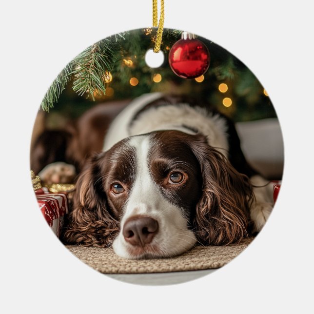 Spaniel Christmas Ceramic Tree Decoration (Front)