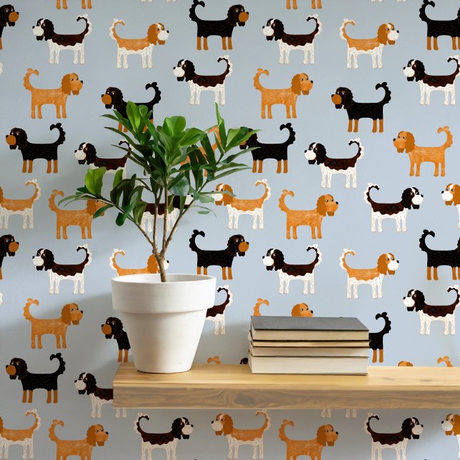 Spaniel Dog Pattern Wallpaper (Cute Cavalier King Charles Spaniel dog peel and stick wallpaper)