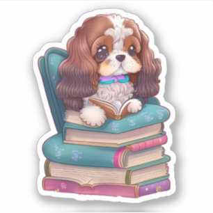 Spaniel Puppy Reading a Book Sticker