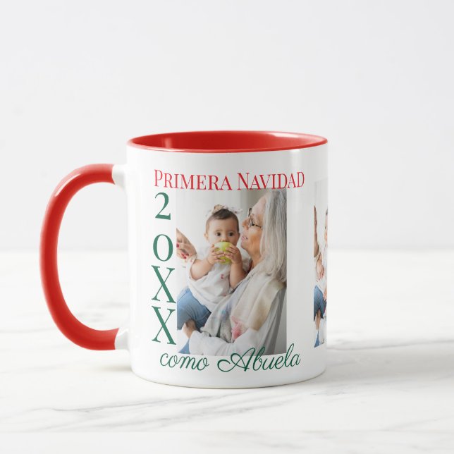 Spanish 1st Christmas as Grandma Custom 3 Photo Mug (Left)