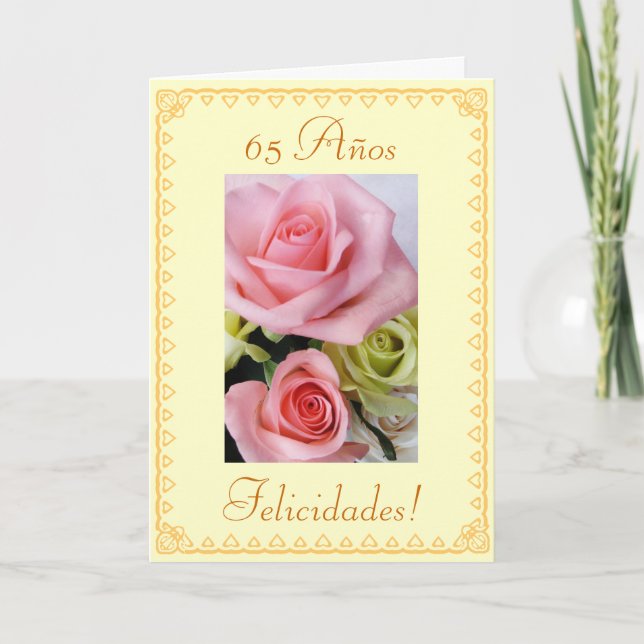 Spanish: 65th Birthday. Cumpleanos: 65 anos Card (Front)