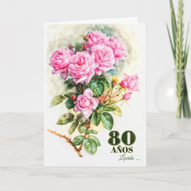 Spanish 80th Birthday Vintage Rose Garden Name Card (Front)
