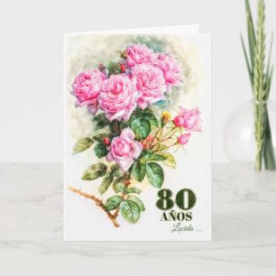 Spanish 80th Birthday Vintage Rose Garden Name Card