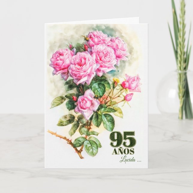 Spanish 95th Birthday Vintage Rose Garden Name Card (Front)