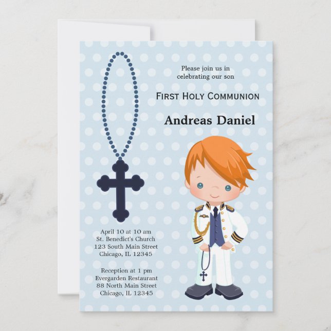 Spanish Admiral First Communion boy Invitation (Front)