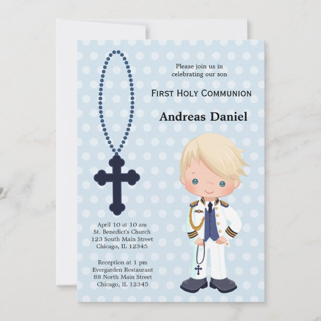 Spanish Admiral First Communion boy Invitation (Front)