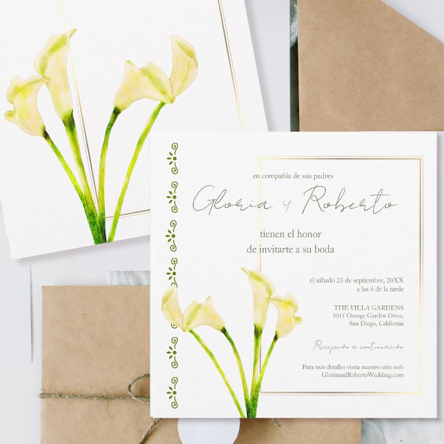 Spanish, Alcatraces y Oro Minimalist Wedding Invitation (Creator Uploaded)